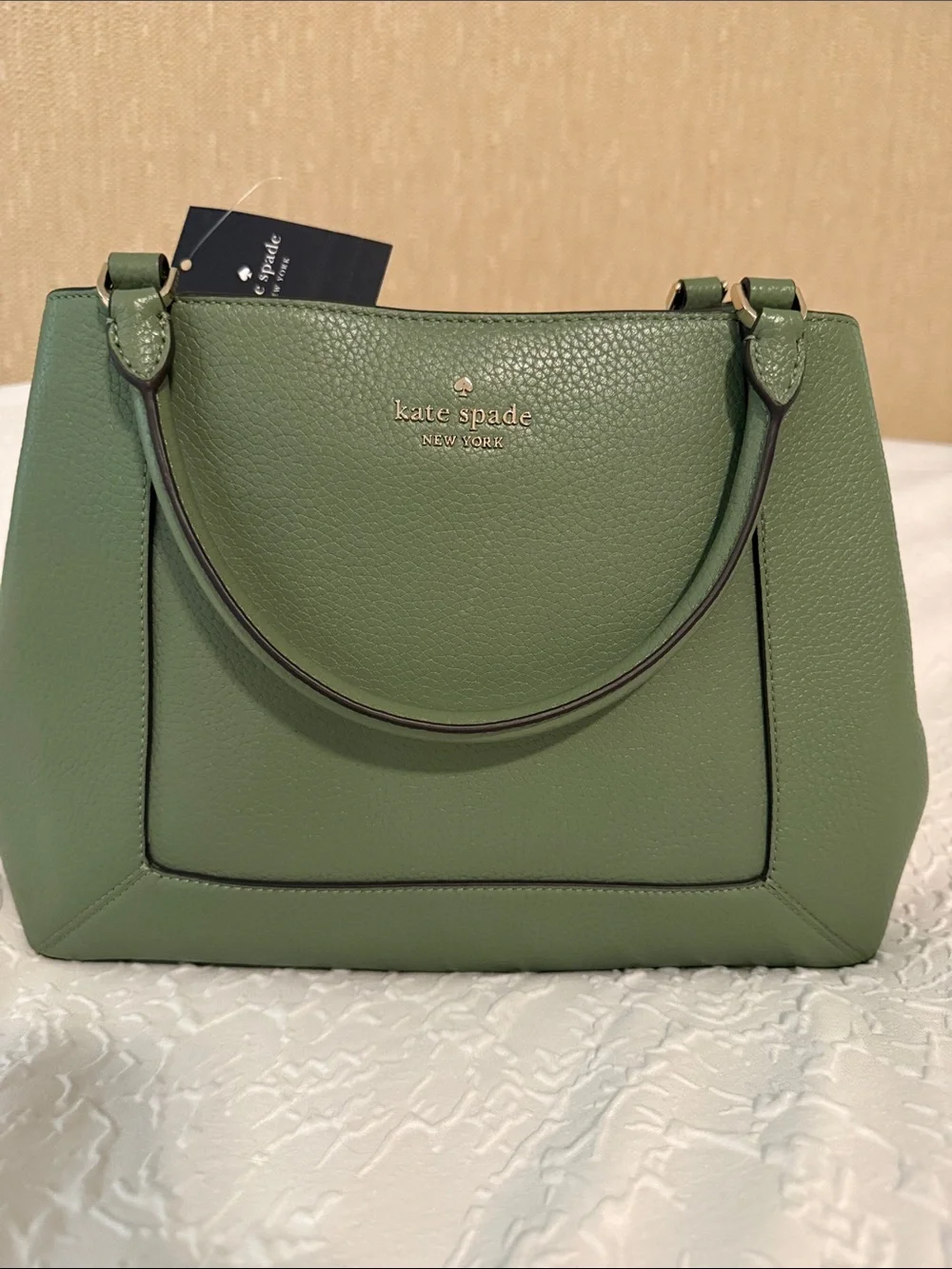 Kate Spade Green Pebbled Leather Shoulder Bag with Gold Hardware